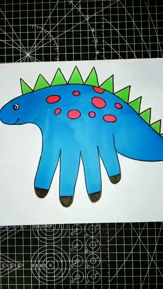 原来这么可爱的恐龙是用手掌画出来的快一起试试吧太有趣了