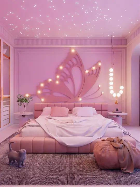粉色蝴蝶卧室设计案例分享,梦中情房这样做才有感觉!
