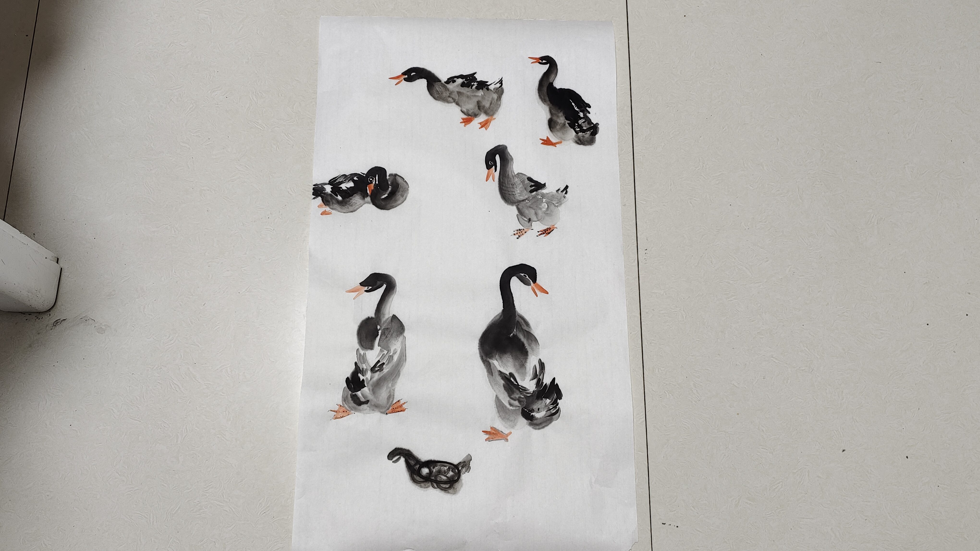 水墨鸭子不同形态绘画过程,手把手教会您