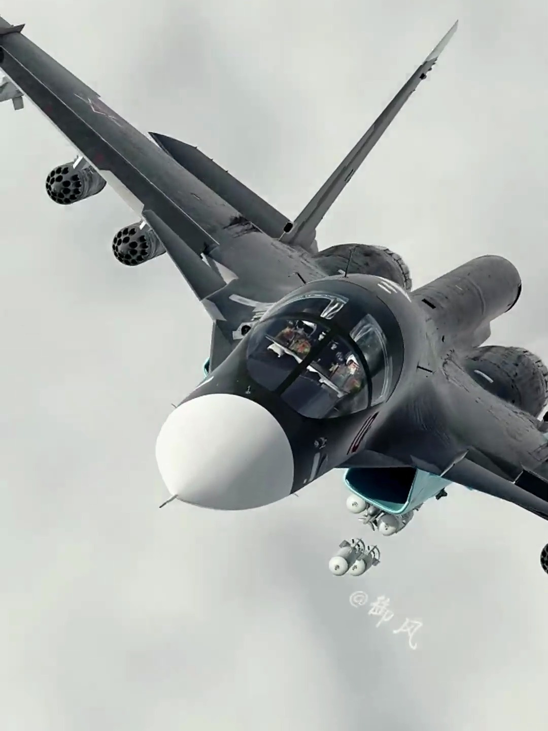 近距拍摄扔铁炸弹的苏34鸭嘴兽战斗轰炸机帅就完事了