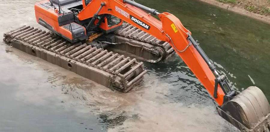 河渠清除淤泥水陆两用挖掘机出租
