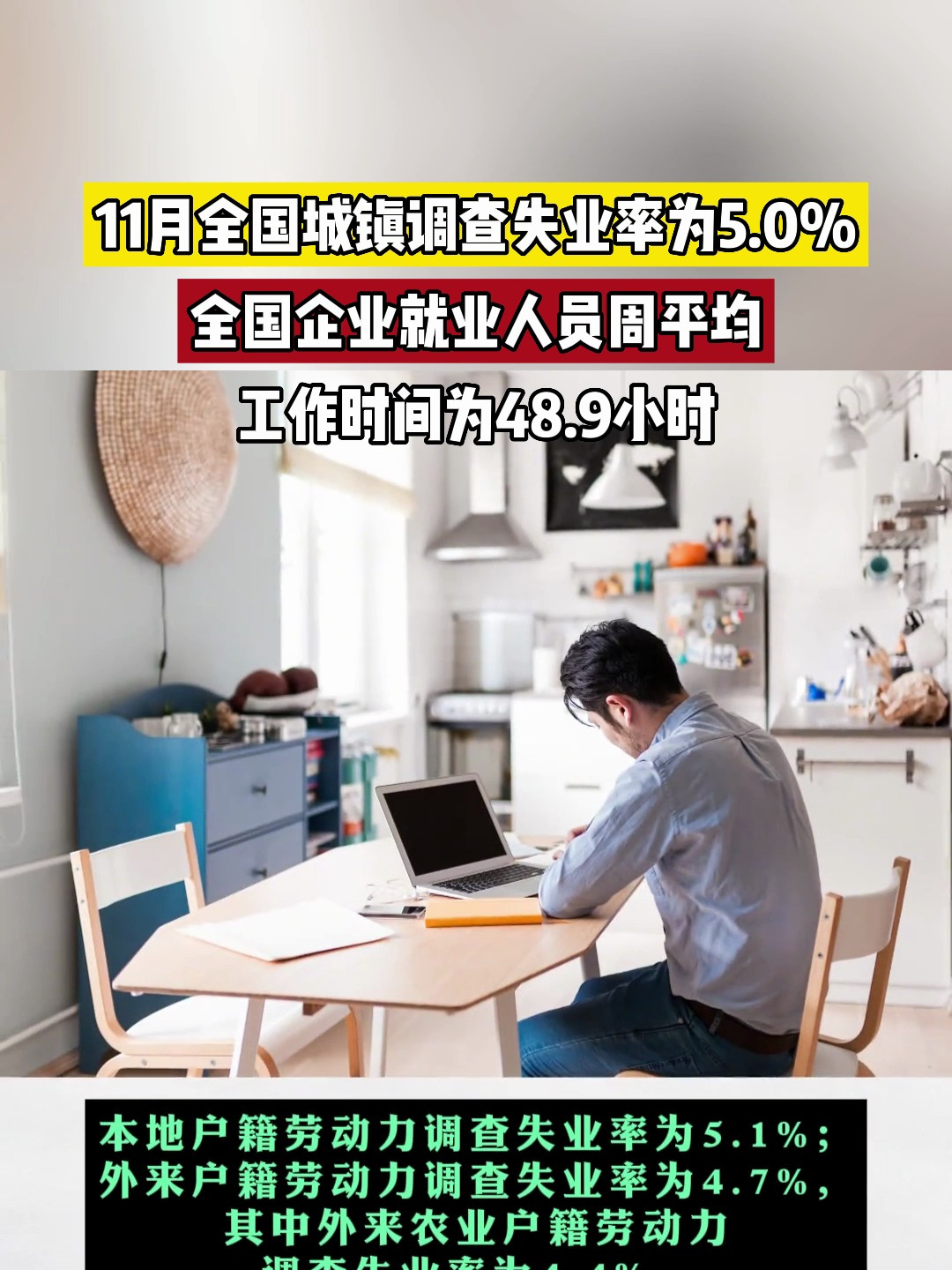 國家統計局:11月全國城鎮調查失業率為5.0%!