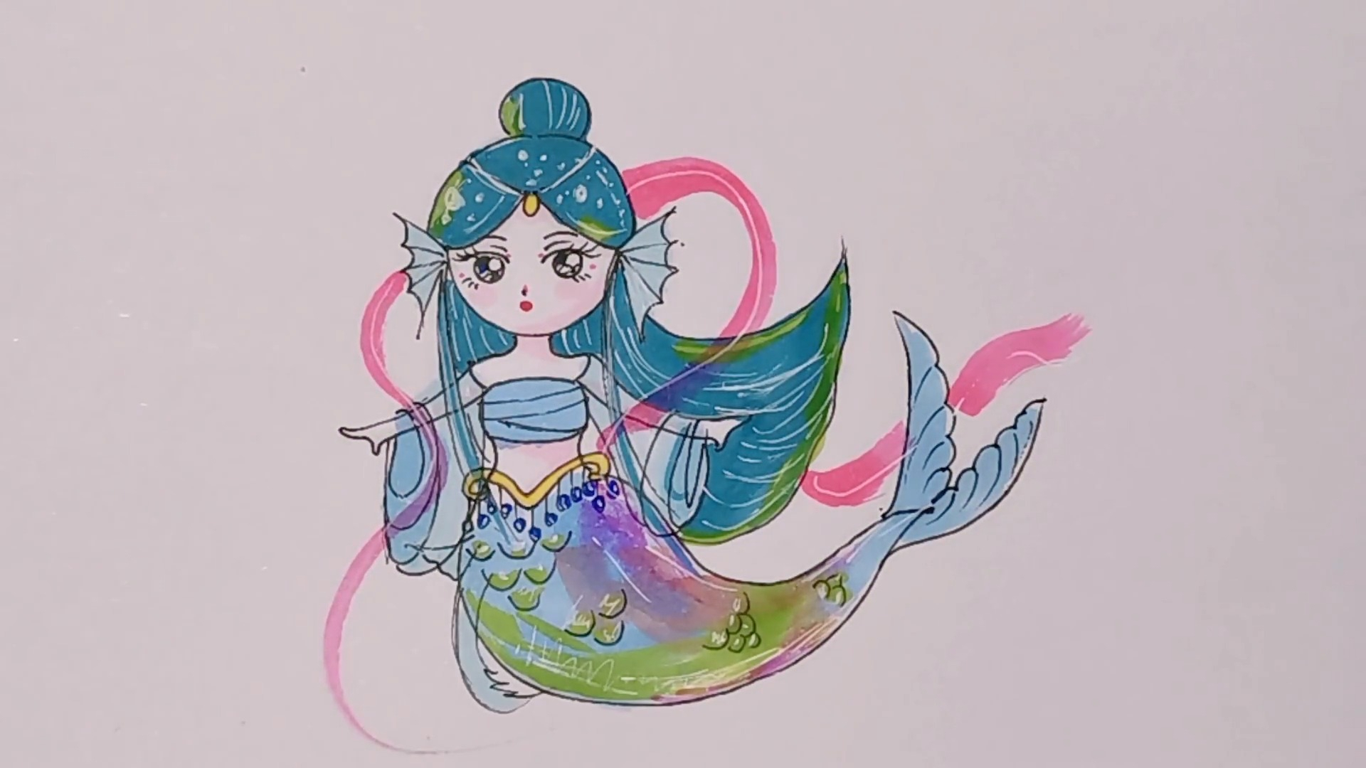 古风鲛人简笔画,快来一起画吧