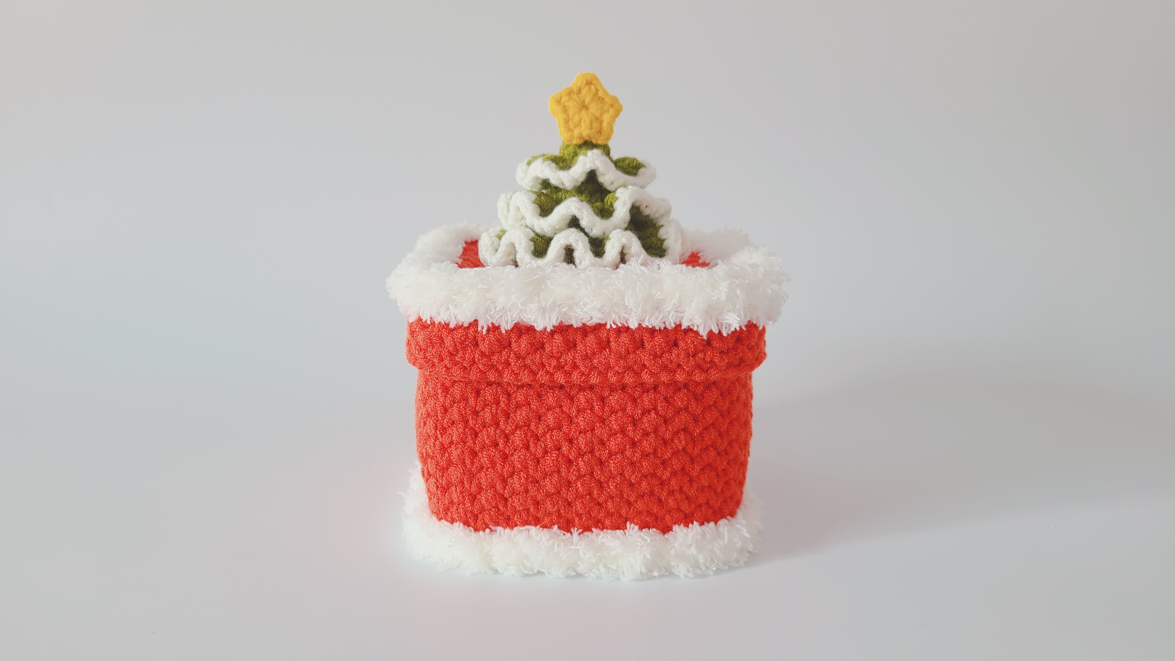 钩针圣诞礼物盒，方形蛋糕收纳盒，钩法简单爱也简单