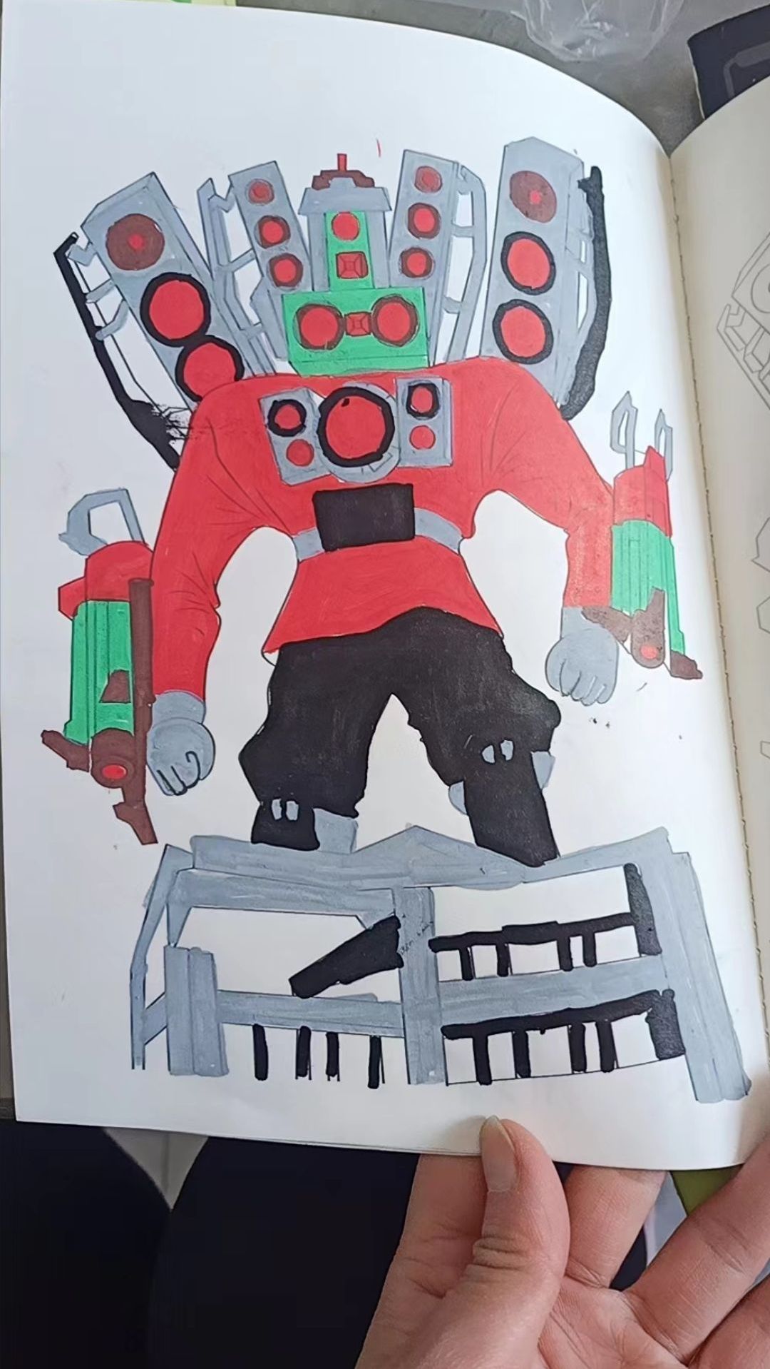监控人vs马桶人描摹本 简笔画 绘画