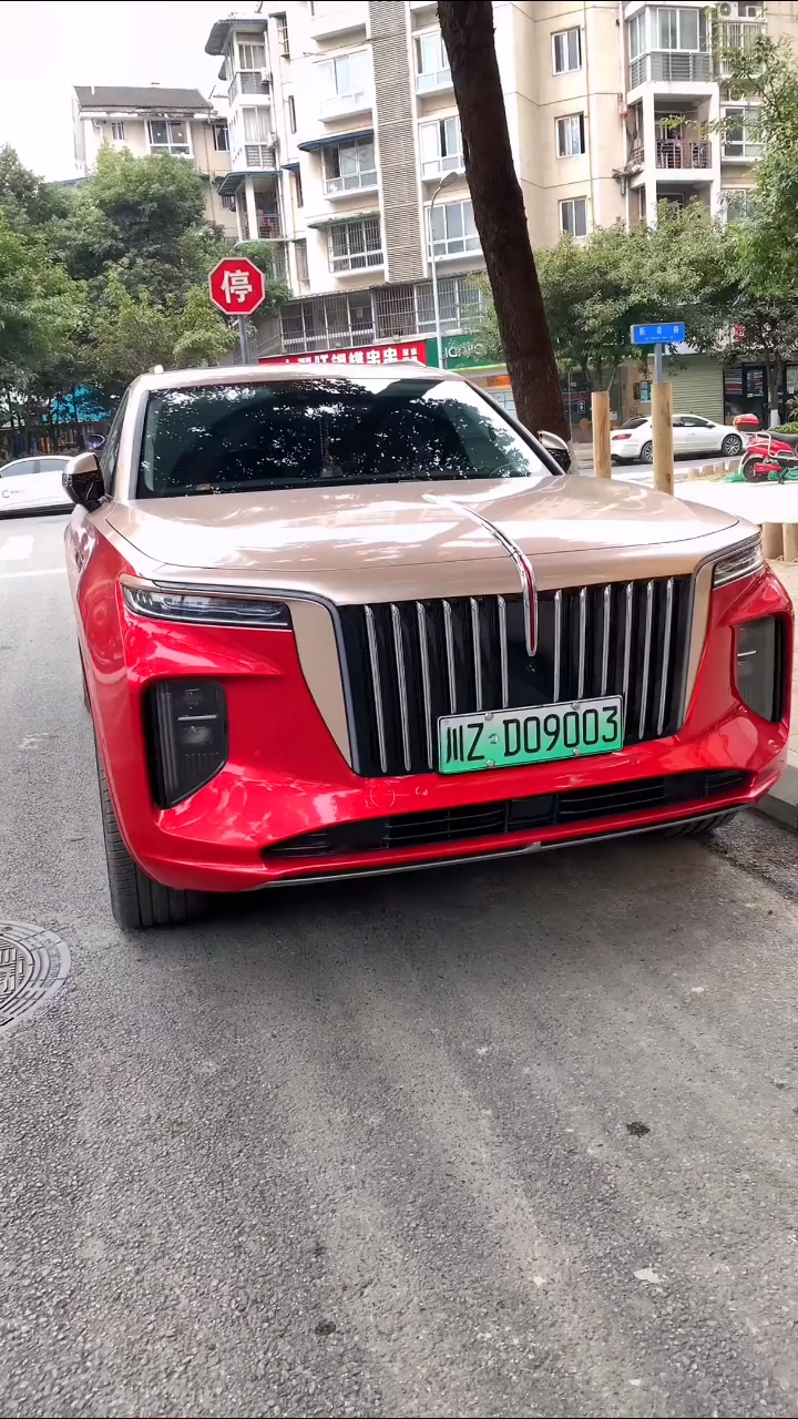 哇偶遇双拼红色红旗e-hs9,中国红太好看了霸气