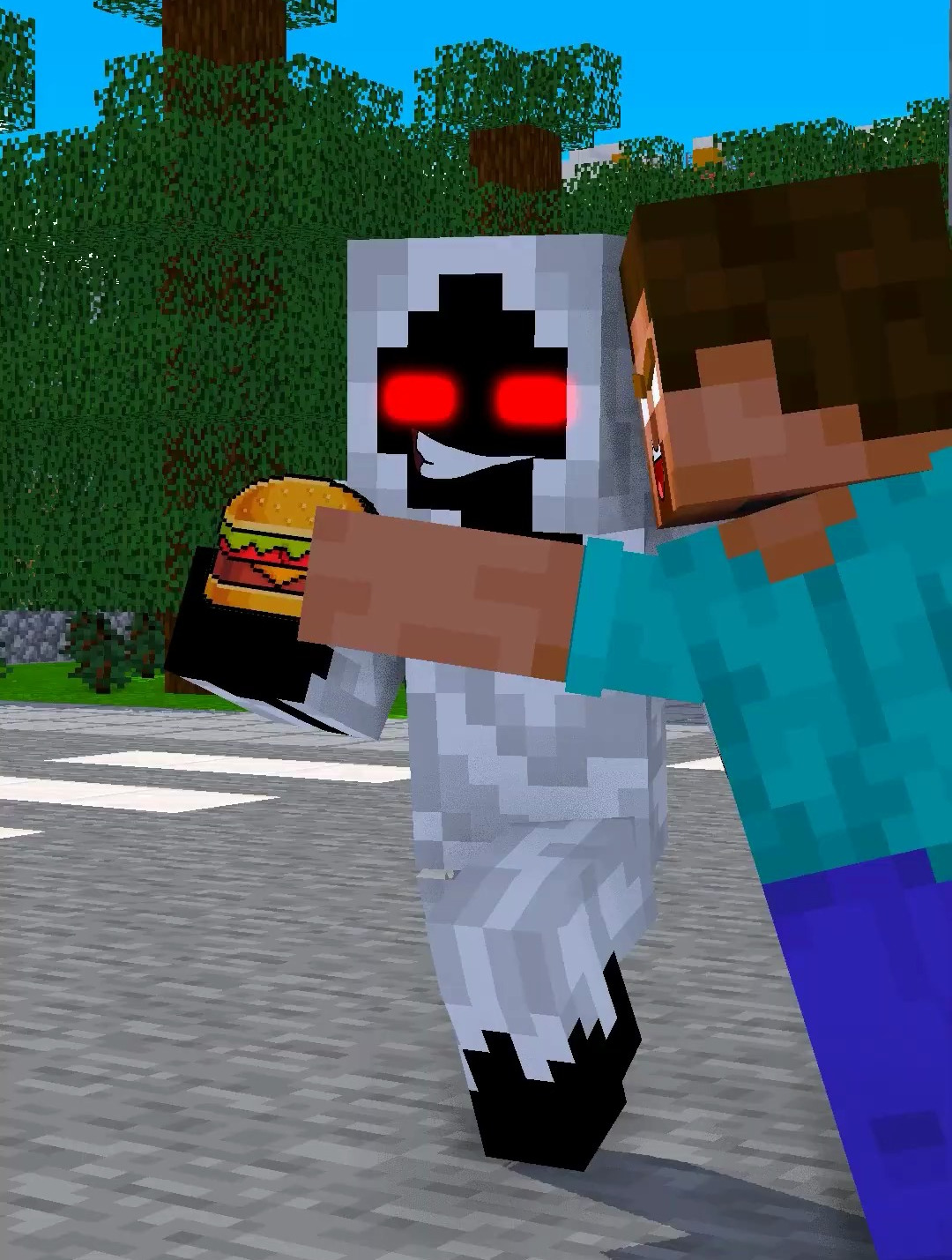 我的世界:当him有时停能力会怎么对付抢他汉堡的人?