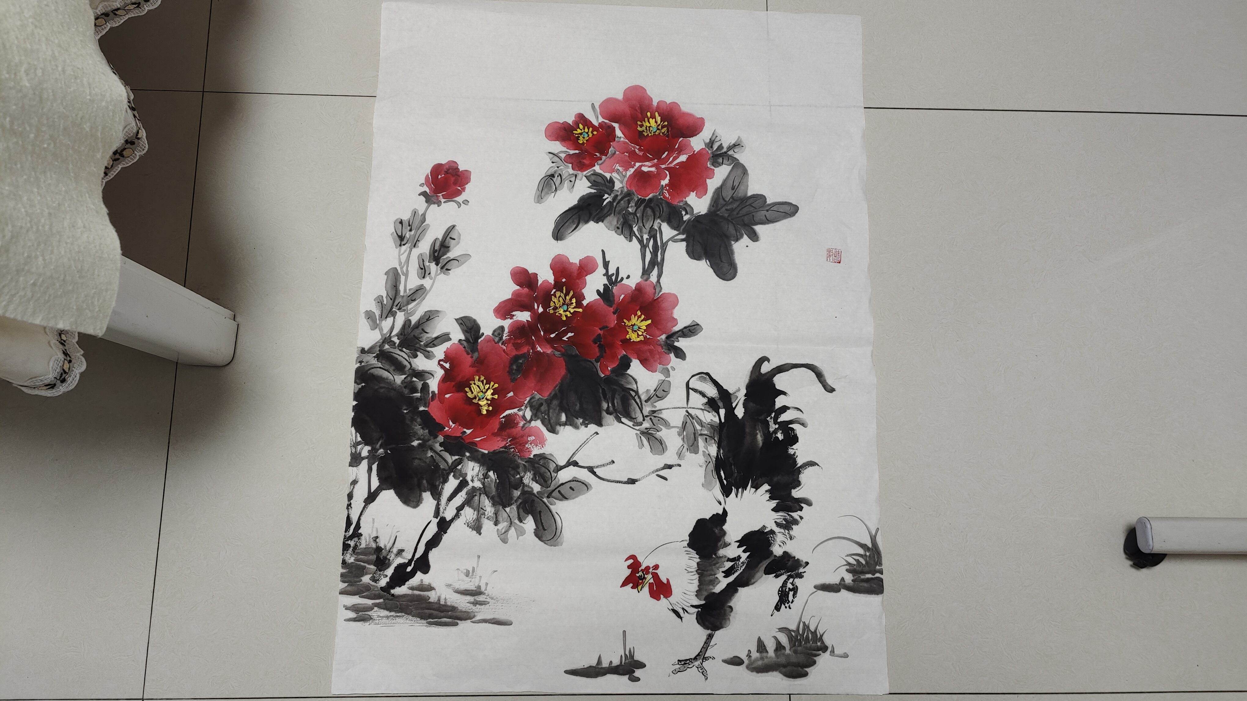 牡丹与公鸡的新颖画法,看完这堂课,让您画牡丹不再困惑