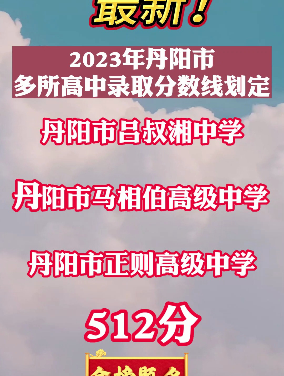 2023丹阳高中录取分数线划定!