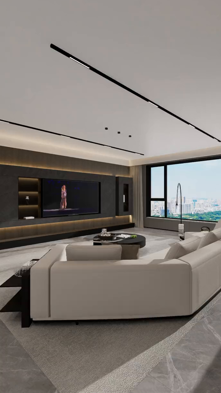 现代简约轻奢风客厅设计,高级感电视背景墙!