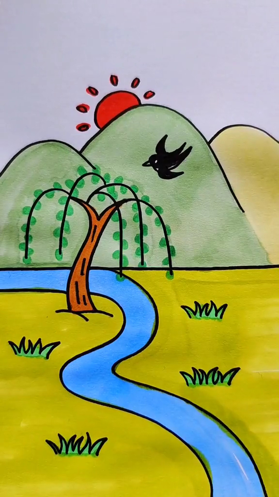 一起学画画春天的柳树吧