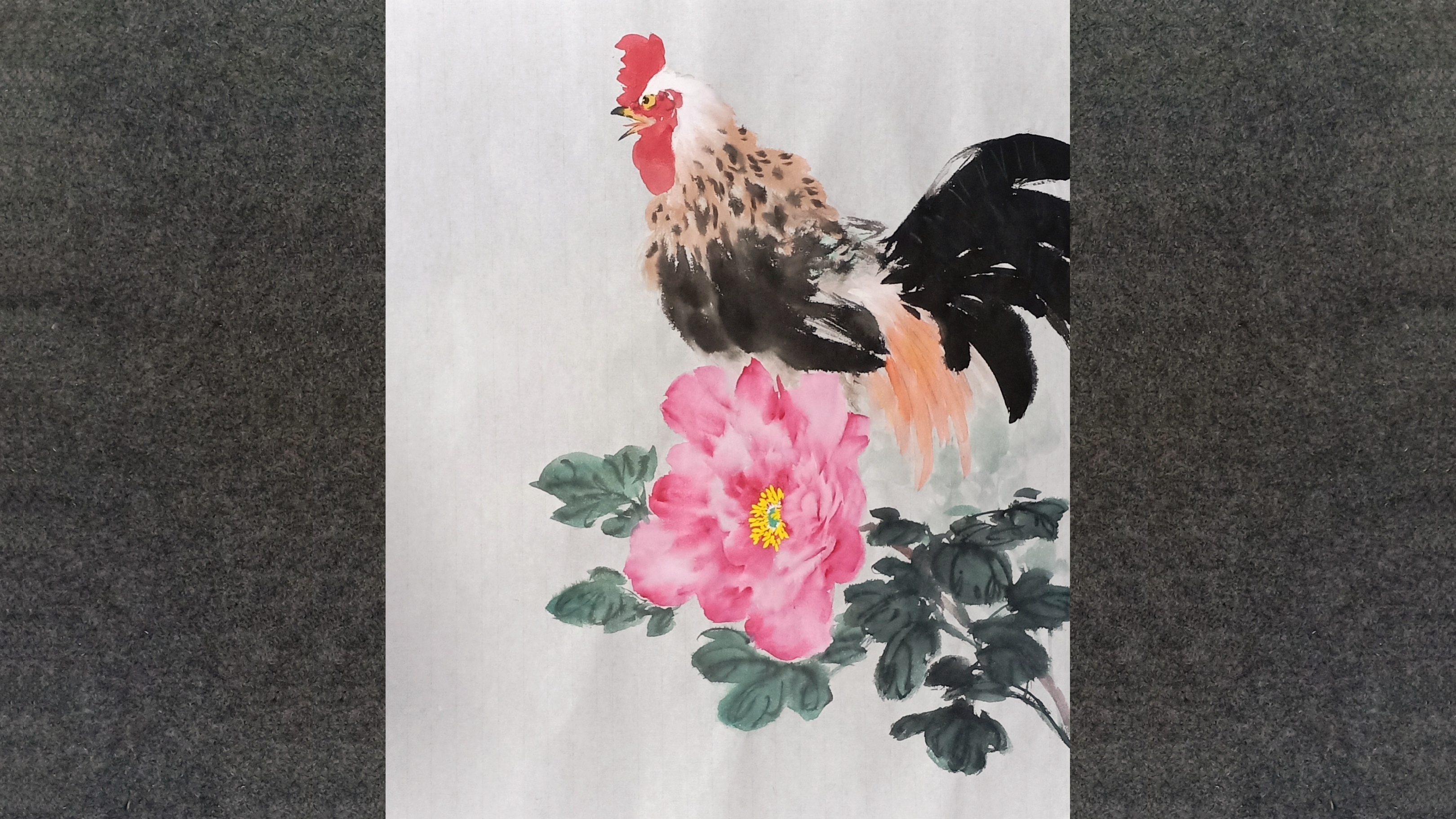 国画公鸡牡丹组合