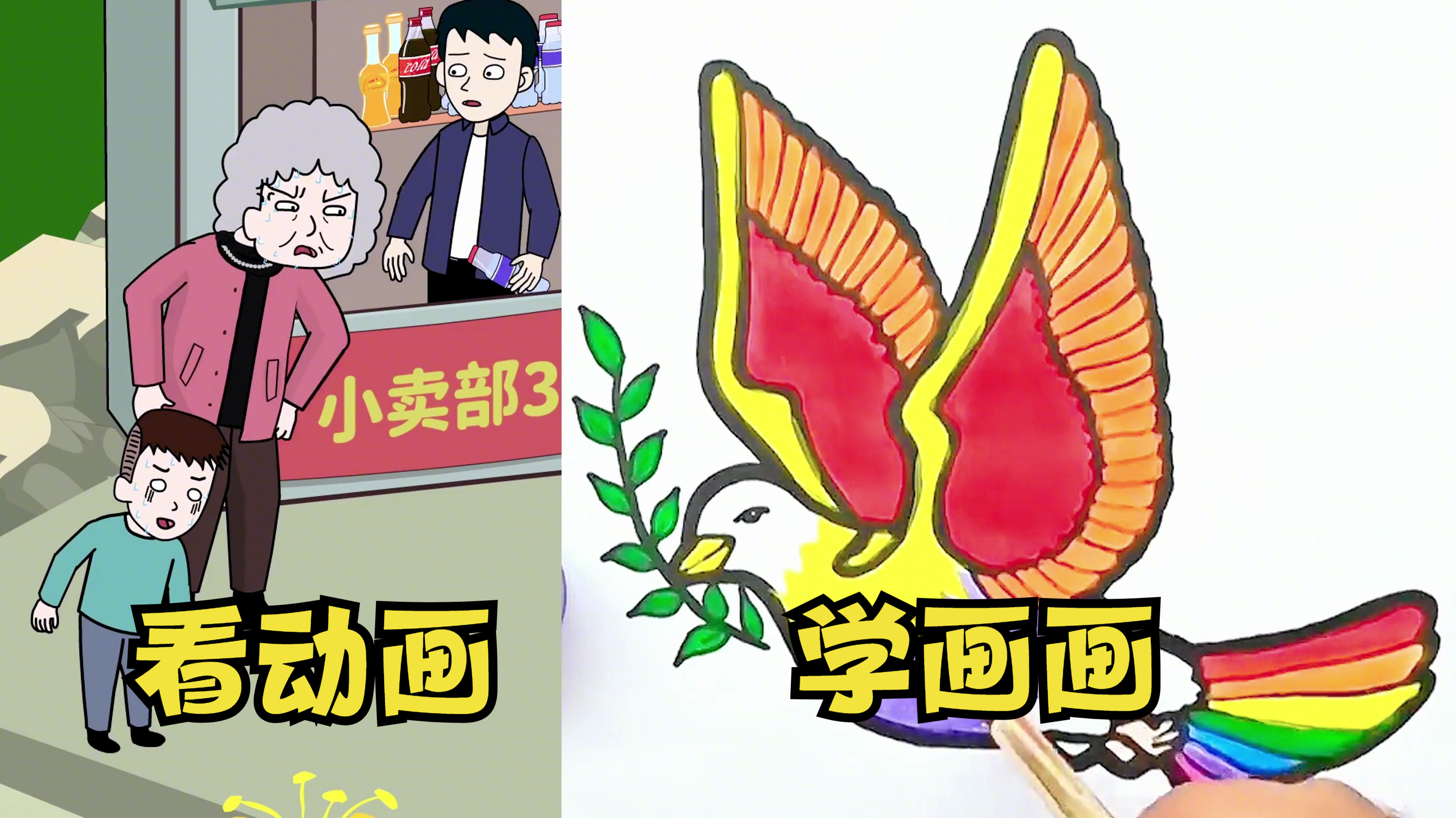 看动画学画画:简笔画~和平鸽子的画法+涂色,儿童绘画简单又好看