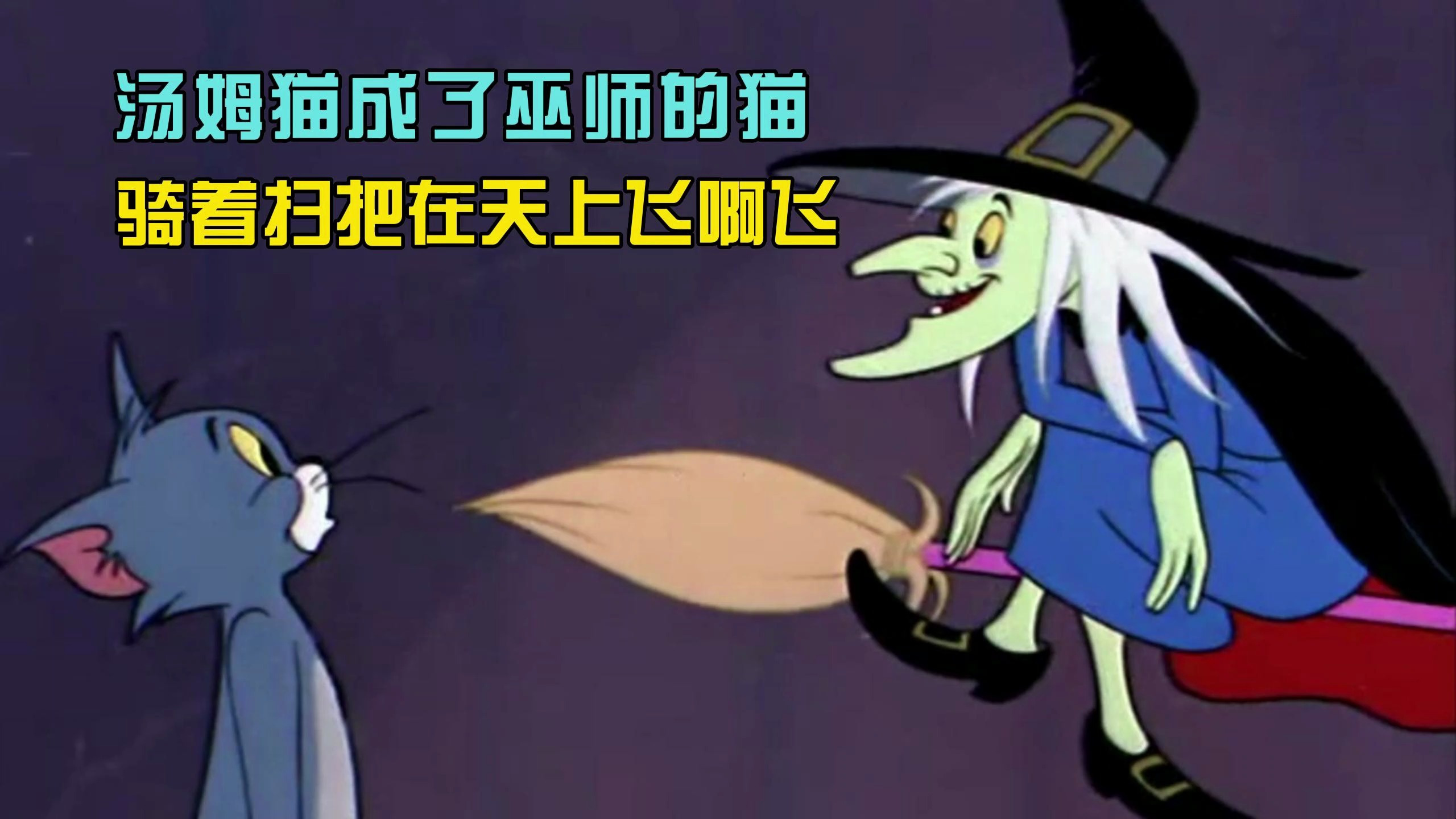 猫和老鼠:汤姆猫成了巫师的猫,骑着扫把在天上飞啊飞