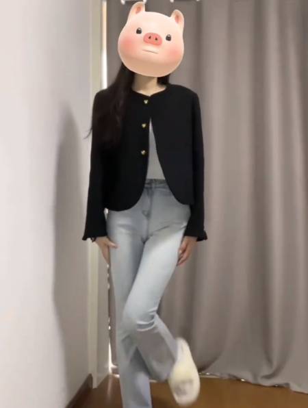 175女生ootd高个子穿搭微喇叭裤小香风