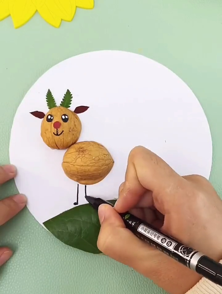 吃完的核桃壳不要扔,跟孩子一起来做一幅创意画吧