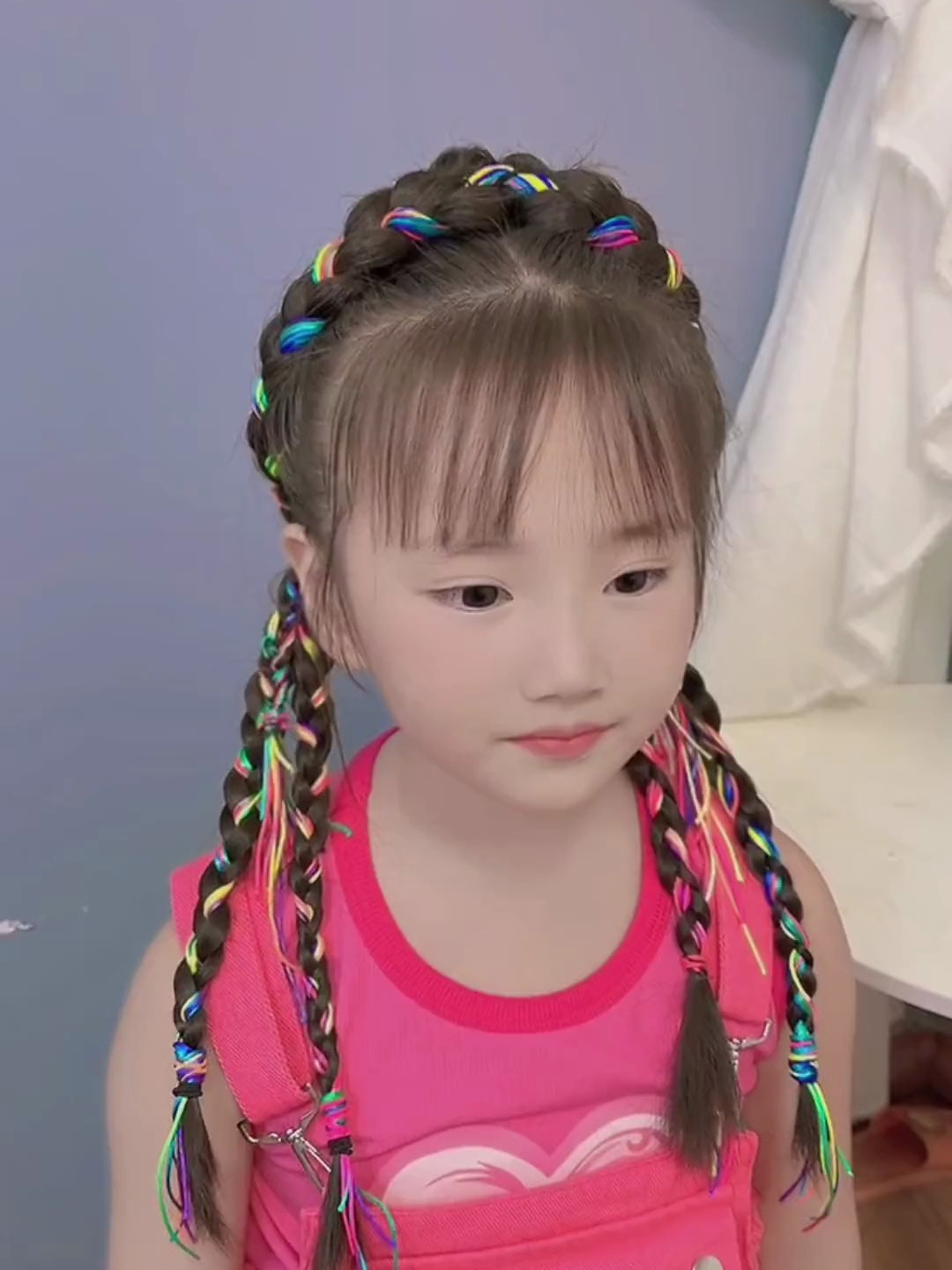 儿童甜酷彩绳编发简单好看女儿随便蹦跶也不会乱的发型