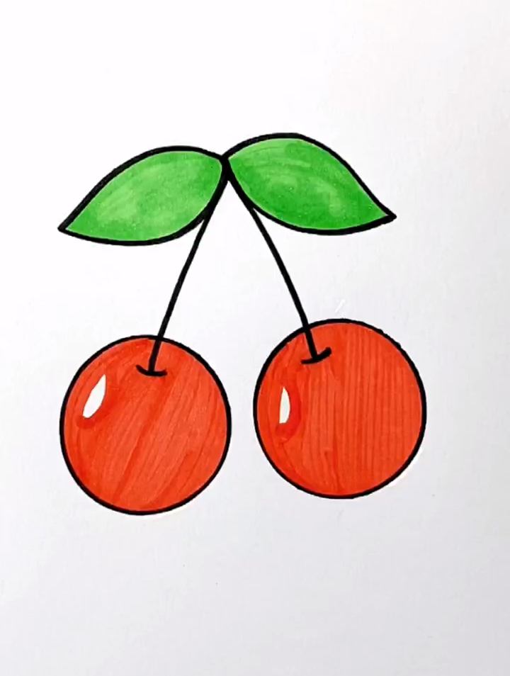 教你用两个圆画樱桃,简笔画,画画教程