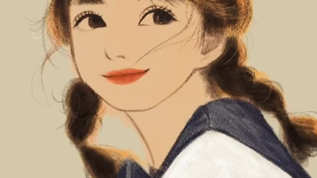 阳光下爱笑的女孩头像插画
