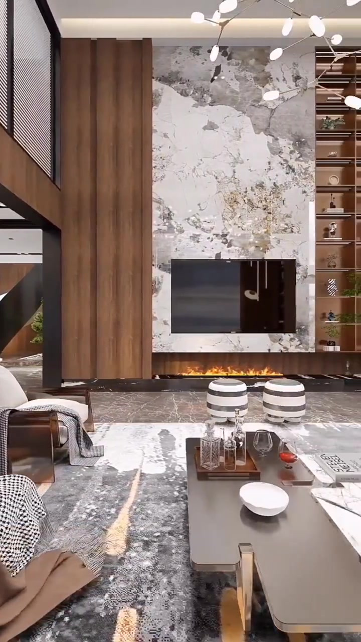 别墅装修700平客厅挑空独栋别墅装修新中式风格设计