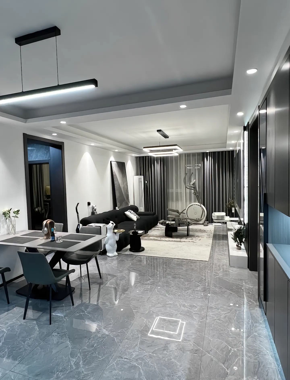 一眼就迷上的113平米时尚黑白灰轻奢风,17万搞定硬装,档次感十足!