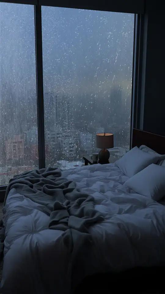 下雨天,洗完澡,吹干头发,换一身家居服,钻进被窝