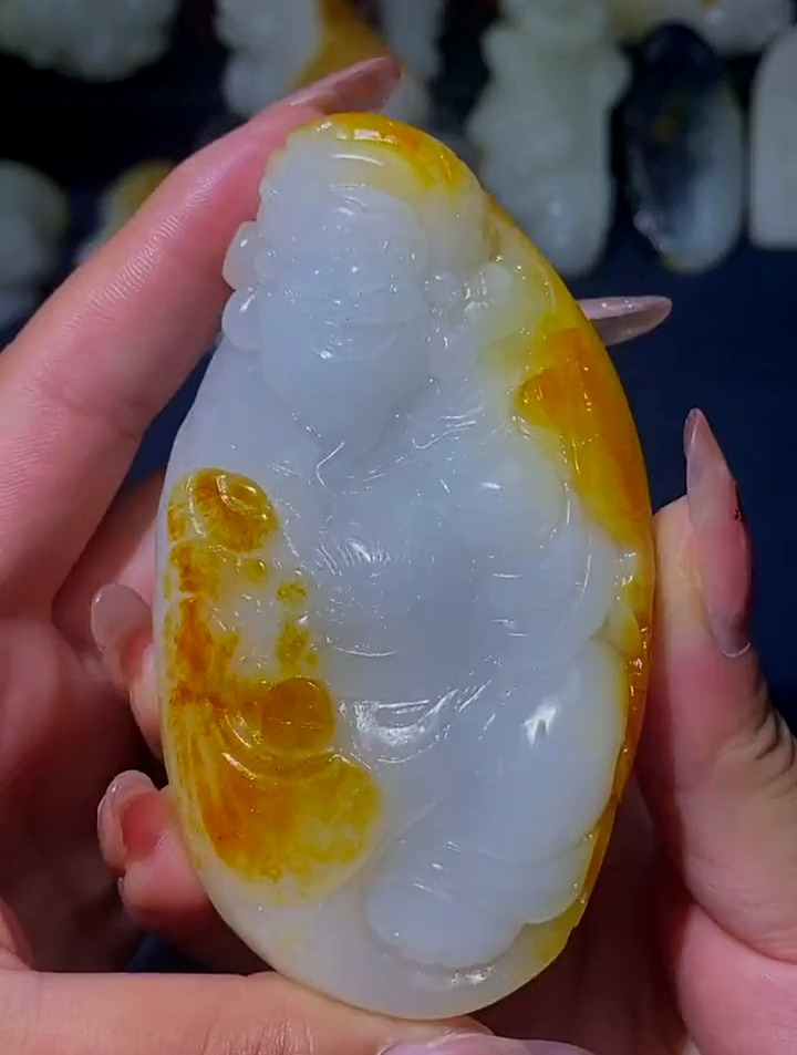 和田玉白玉佛公摆件,玉质细腻,品相极佳-度小视