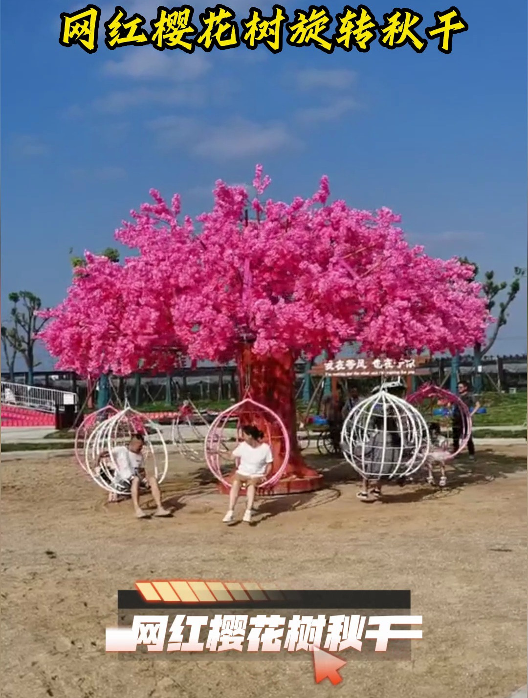 网红樱花树旋转秋千