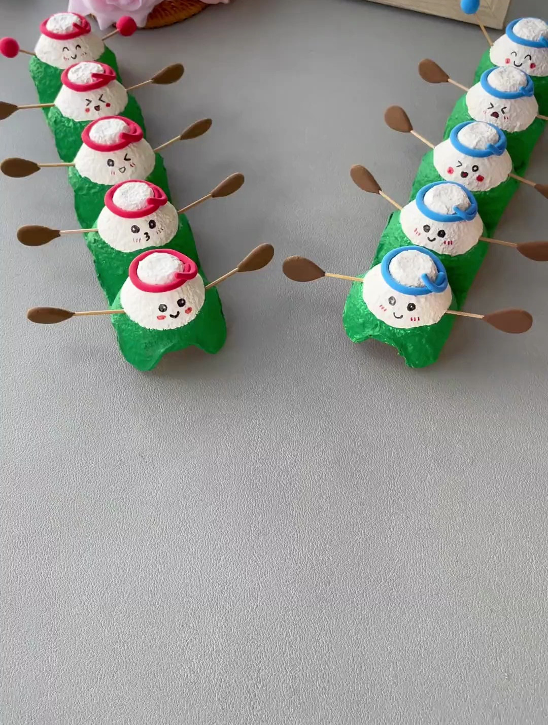 这个鸡蛋托做的粽子龙舟也太可爱了吧!