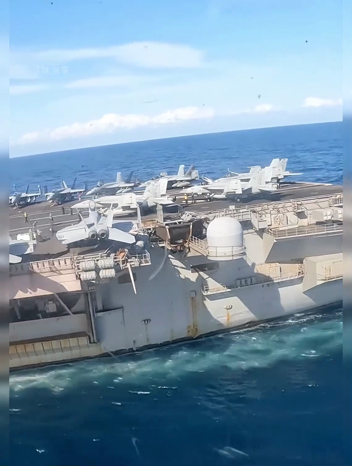 cvn-75"杜鲁门"号航母,直升机降落时舱内视角画面