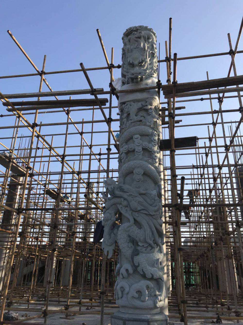 石雕龙柱青石双龙柱龙凤柱花岗岩石柱子寺庙宗祠摆件