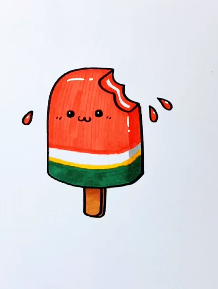来一根西瓜冰棍吧,简笔画,画画教程