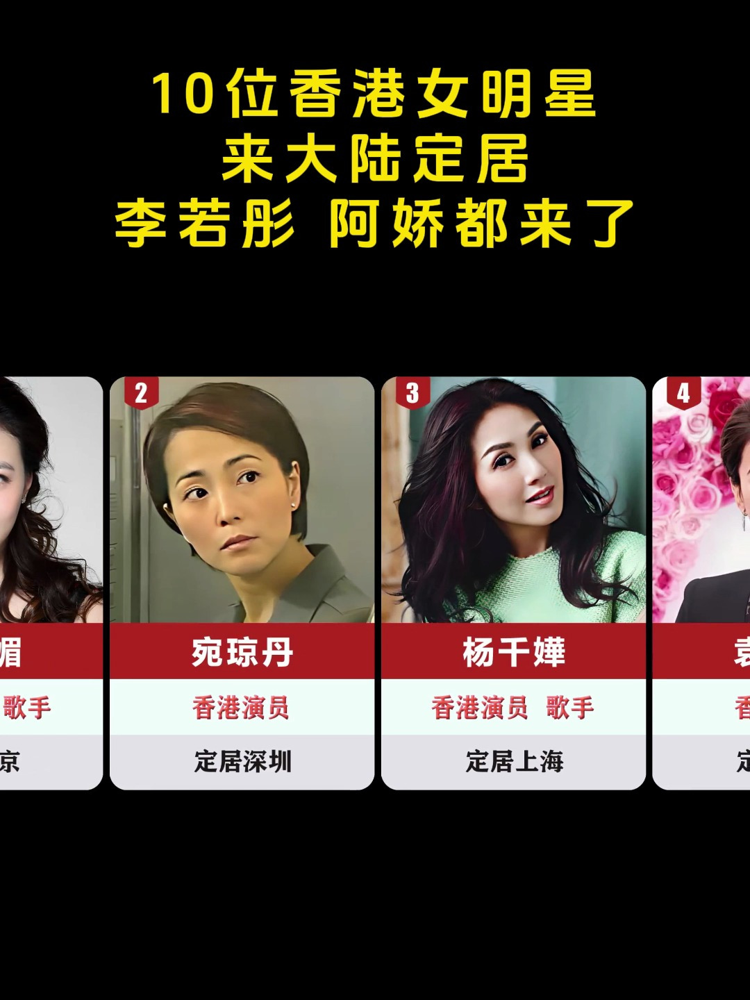 10位香港女明星,来大陆定居,李若彤 阿娇都来了!-度小视