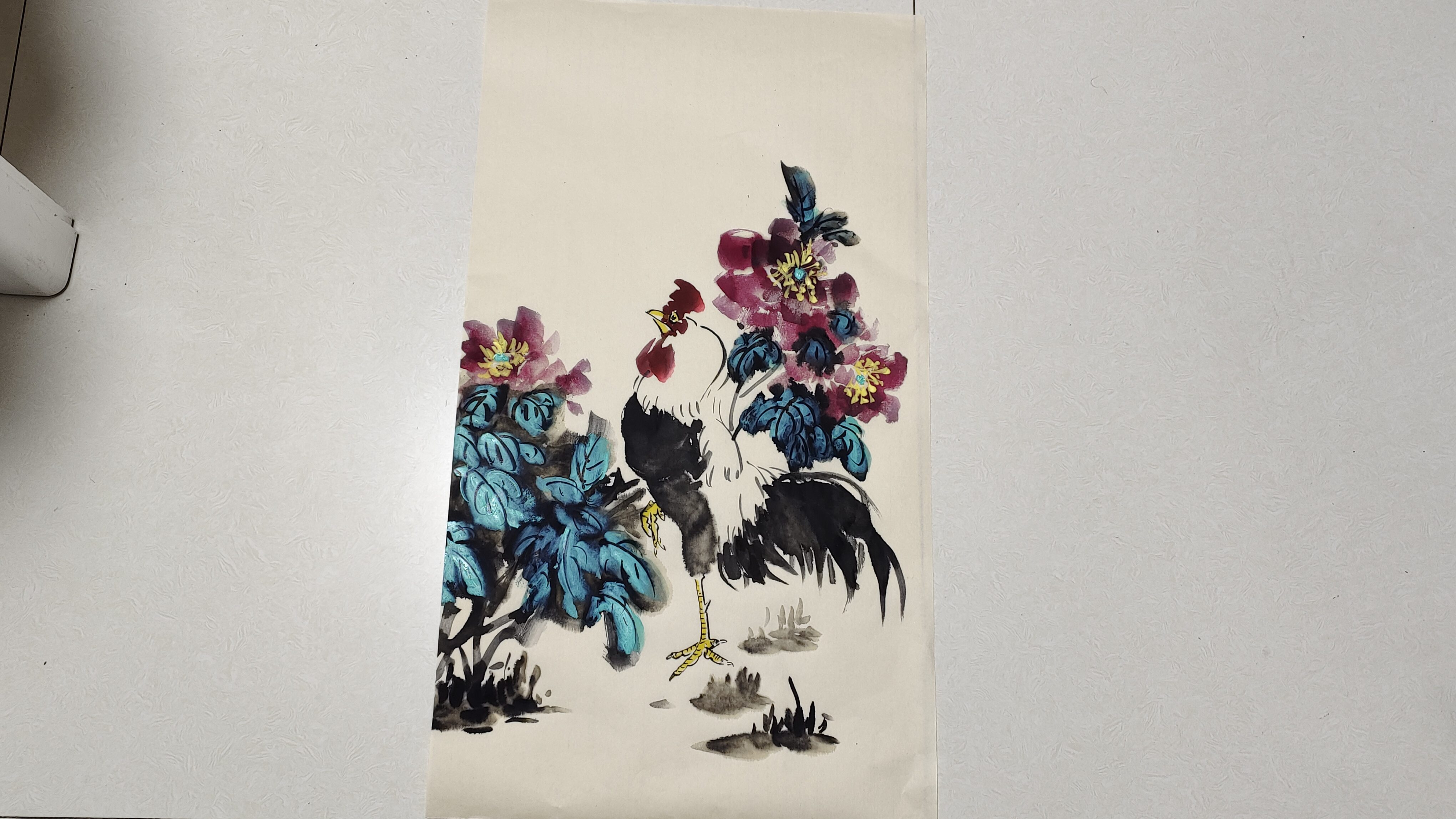 写意牡丹公鸡画法,手把手教给您