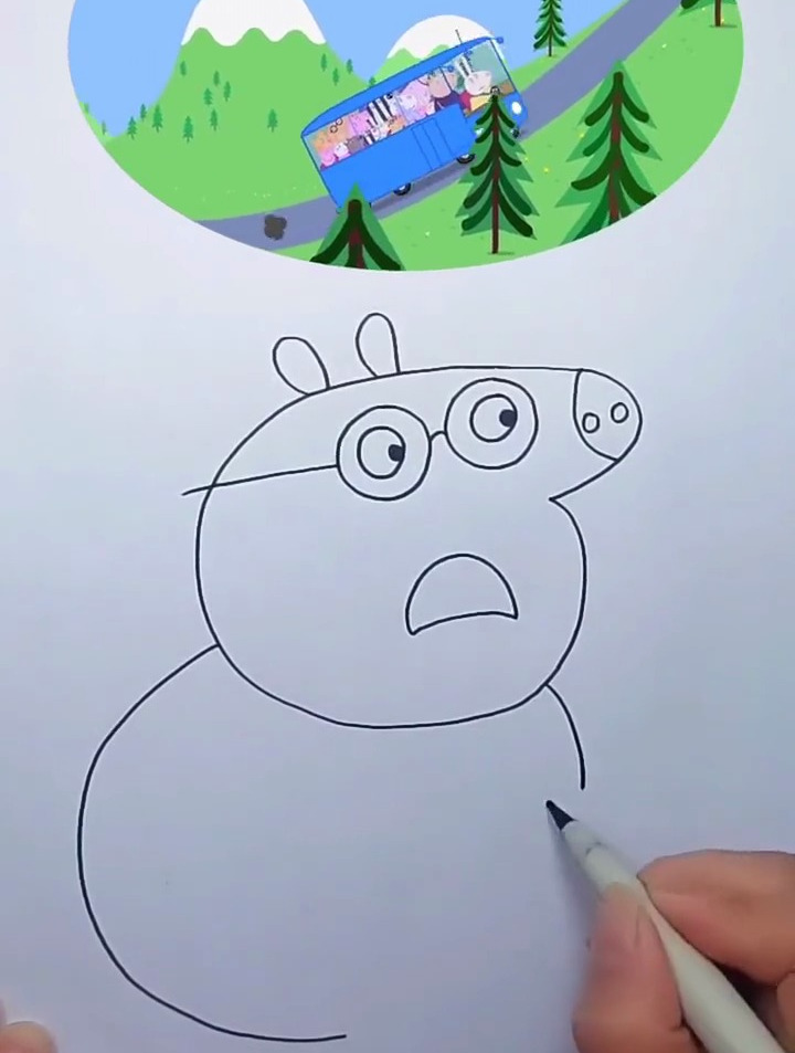 简笔画小猪佩奇 猪爸爸 手绘动画 动画片 简笔画 一起学画画