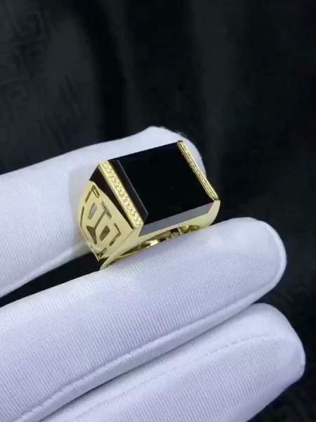 天然墨翠18k金黄金戒指男士戒指