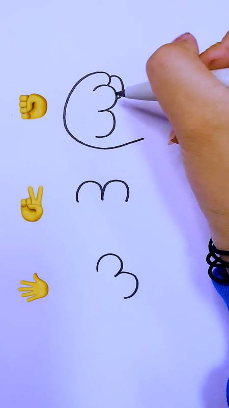 这样用数字3画石头剪刀布超级简单简笔画