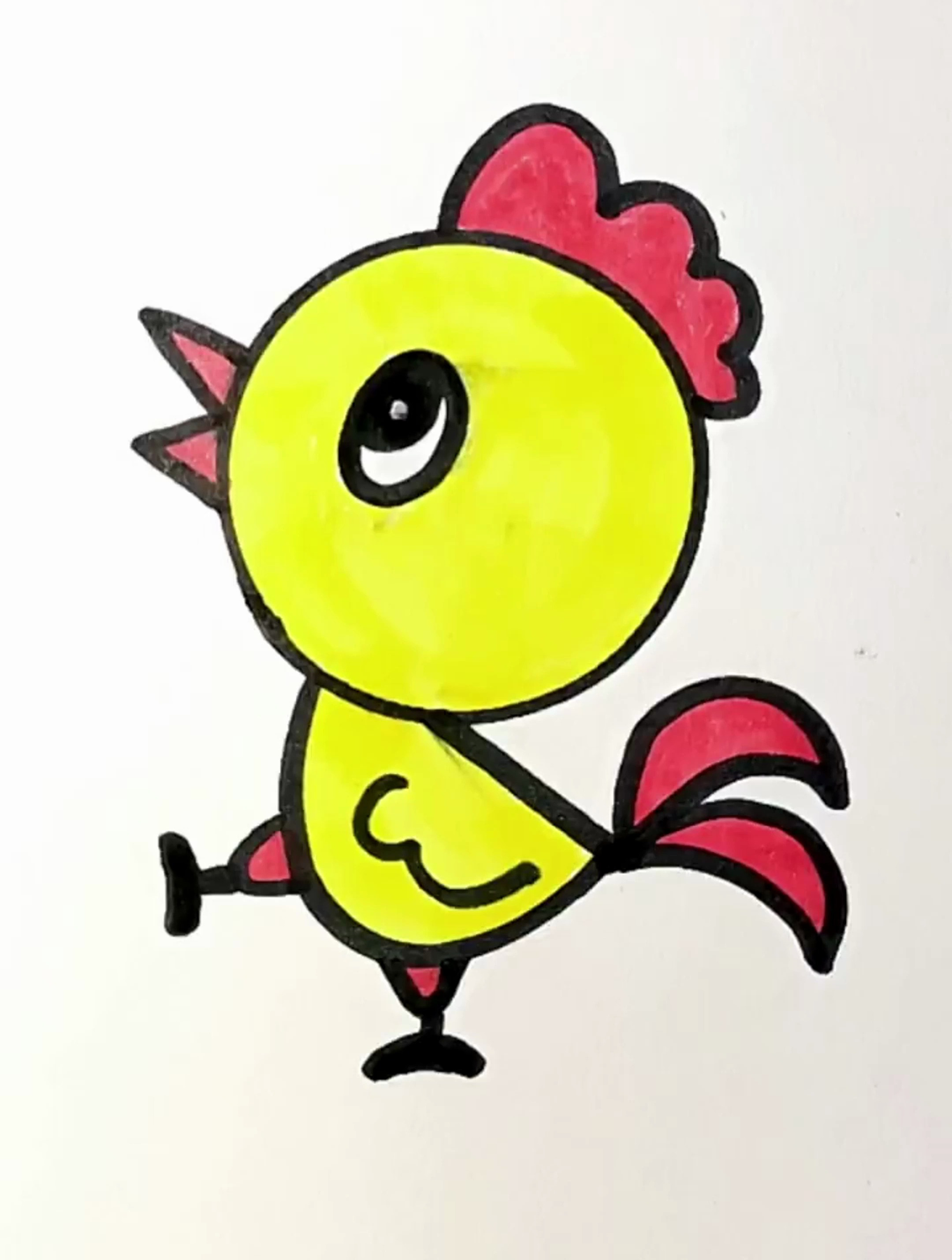 用圆画小鸡简笔画来啦