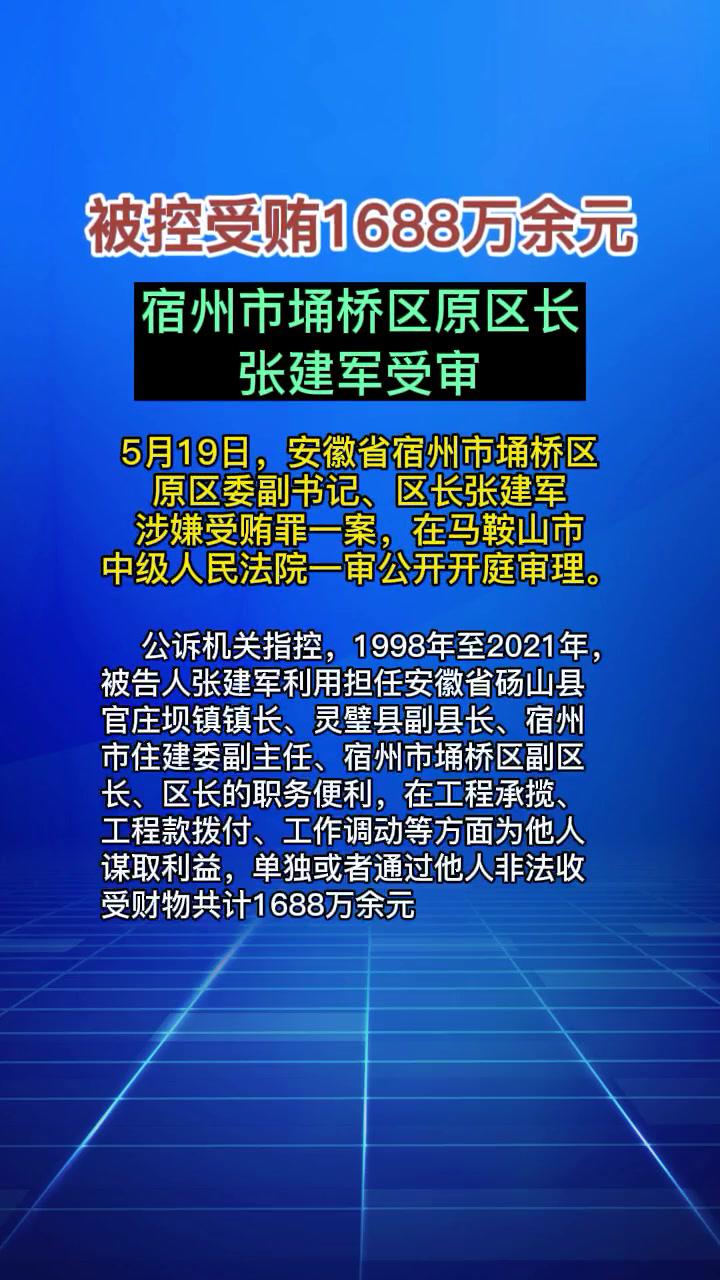 被控受贿1688万余元宿州市埇桥区原区长张建军受审