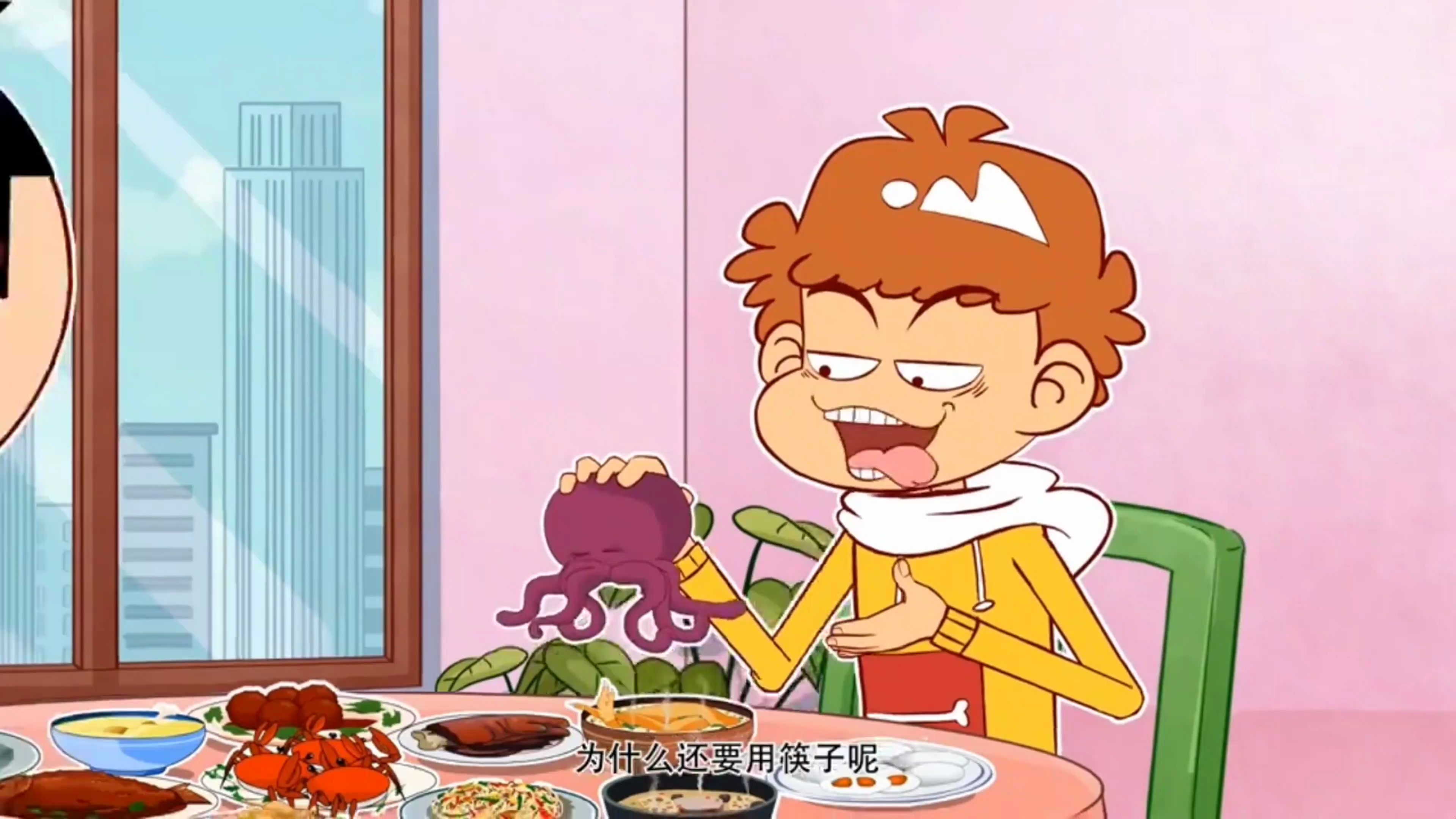 阿衰:真是个奇葩,阿衰不会筷子吃饭,竟让章鱼围自己吃