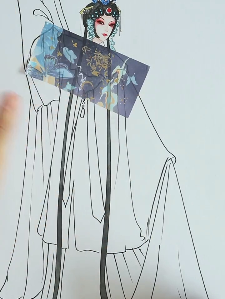 用手帐胶带画戏曲人物服装设计绘画教程