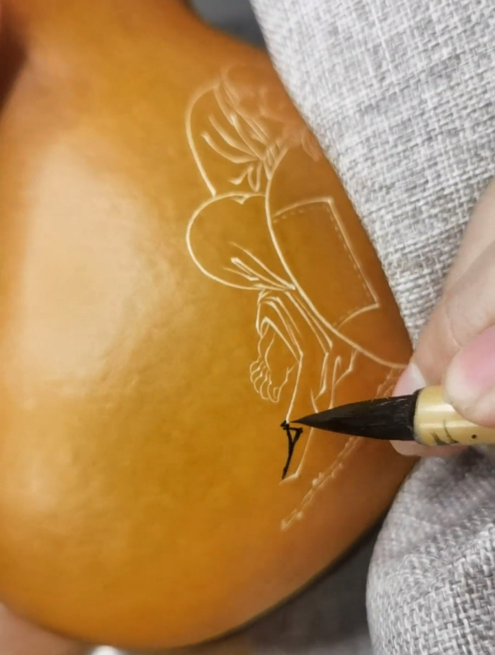 葫芦茶叶罐雕刻弥勒佛 葫芦文化 墨刻葫芦 匠心制作 葫芦-度小视