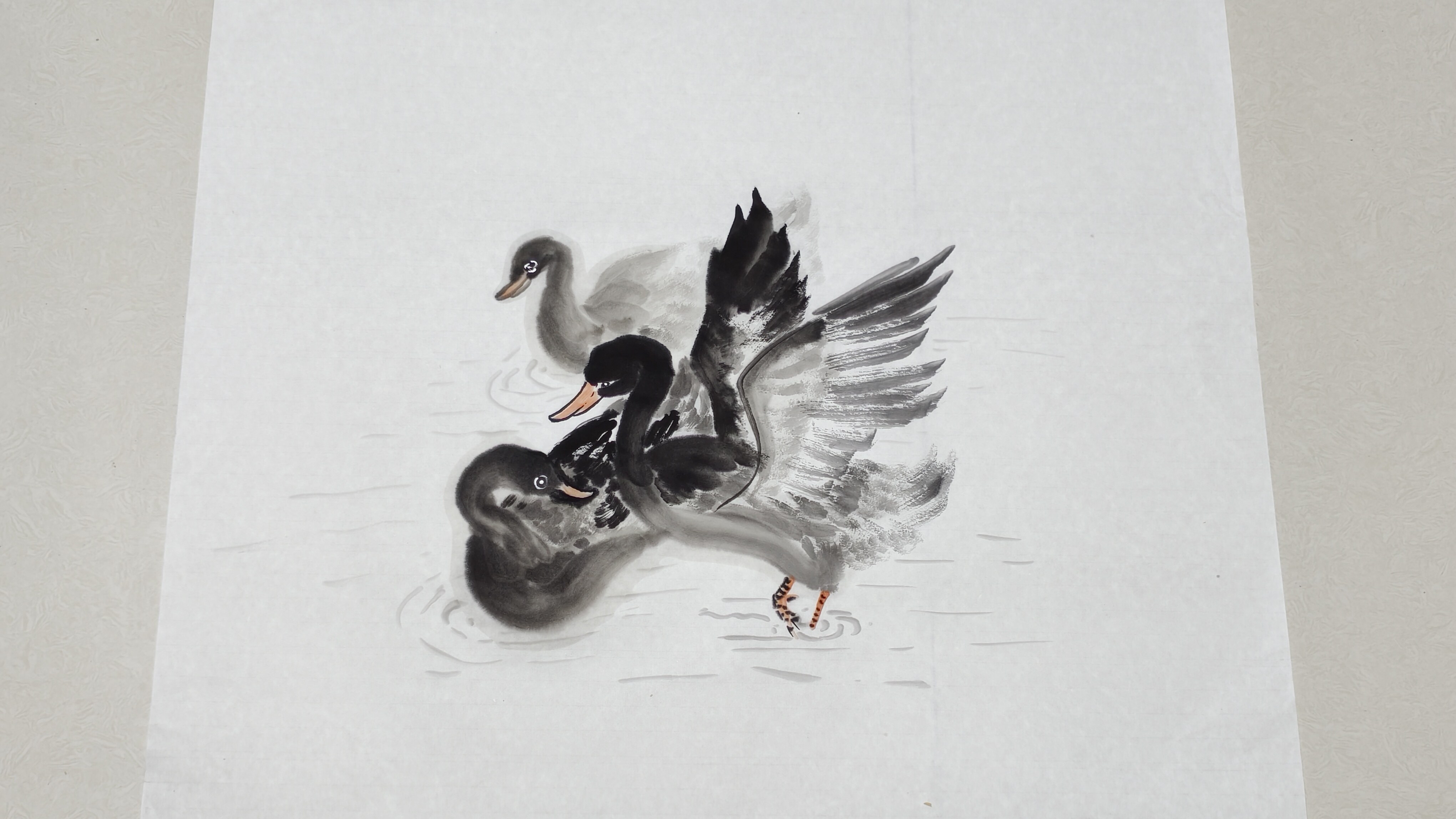 水墨鸭子组合画法,3种关系突出层次