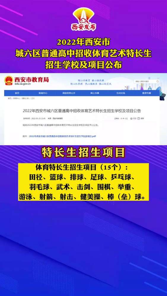 2022年西安市城六区普通高中招收体育艺术特长生招生学校及项目公布