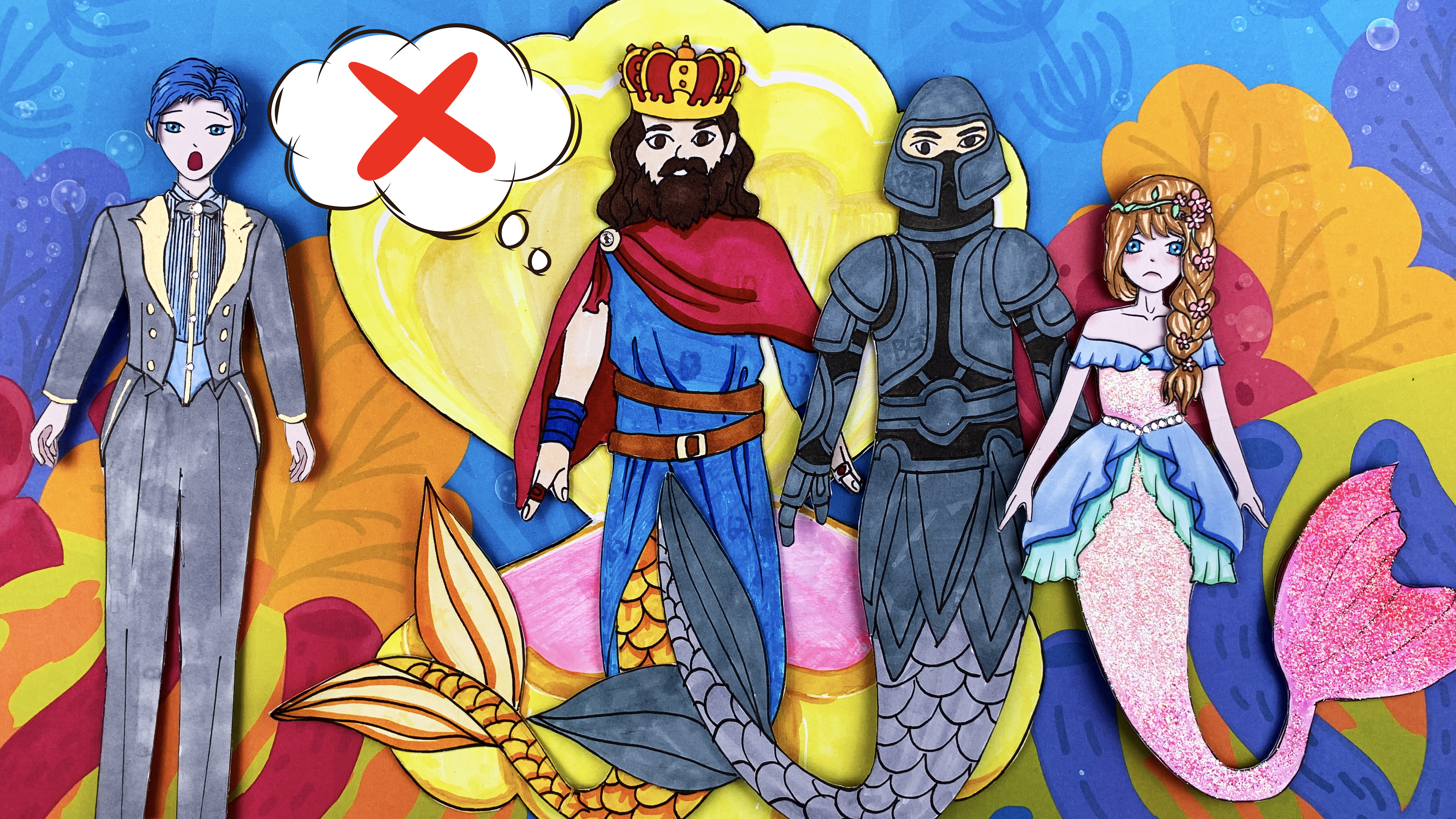 手绘定格动画:美人鱼芭比被女巫卷到岸上,威廉路过救了她!