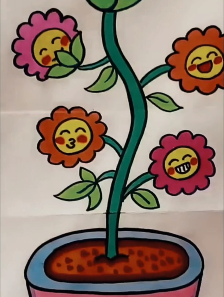 花盆里的花简笔画涂色图片