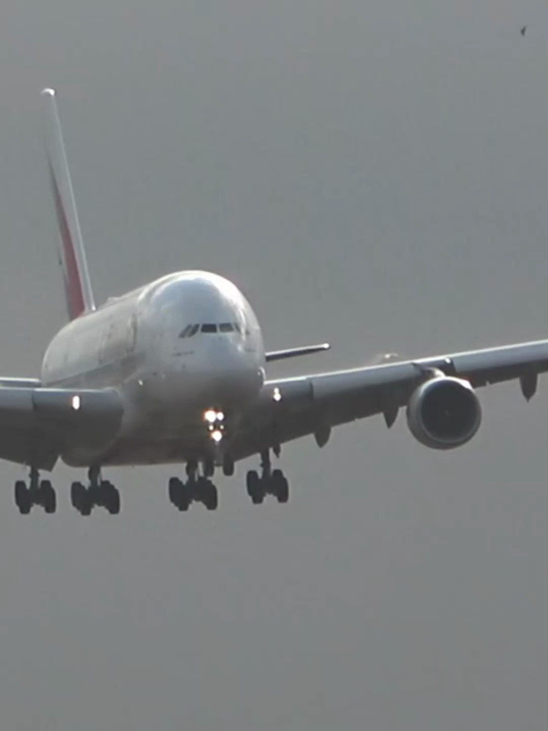 非常湿着陆的阿联酋空中客车a380-800在巴黎降落