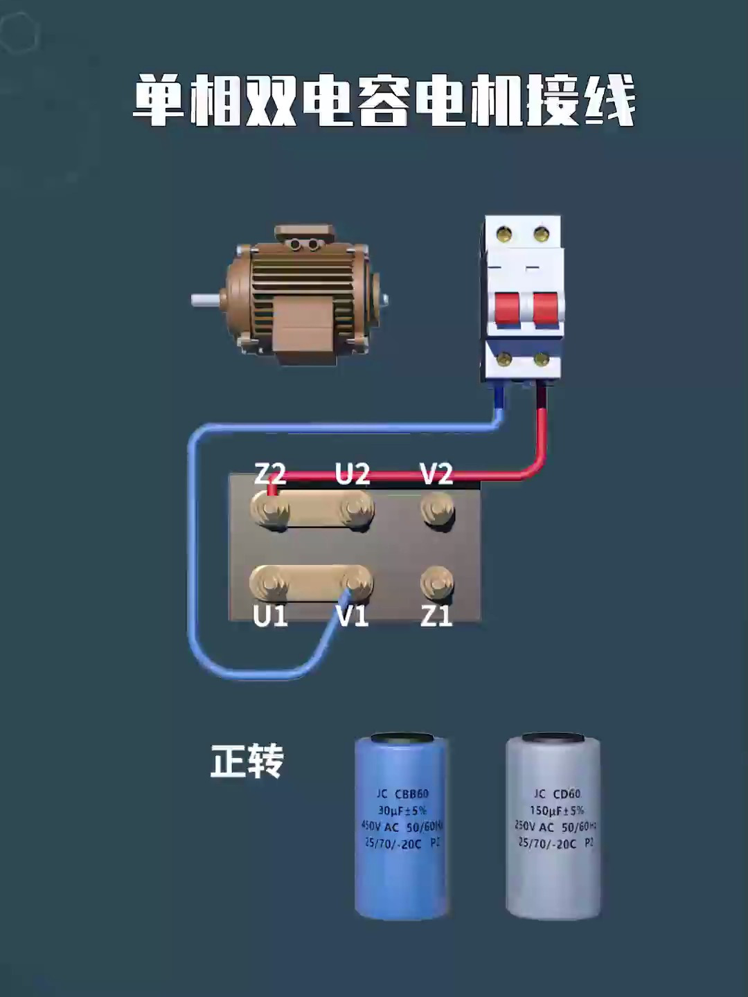 两线电机电容接线图解图片