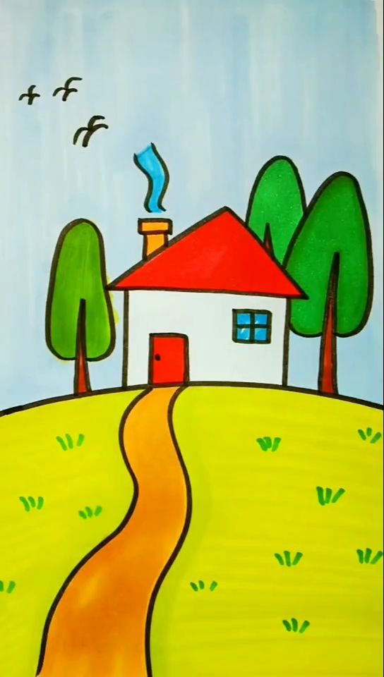 简单的小房子风景画简笔画真的非常适合每个小朋友