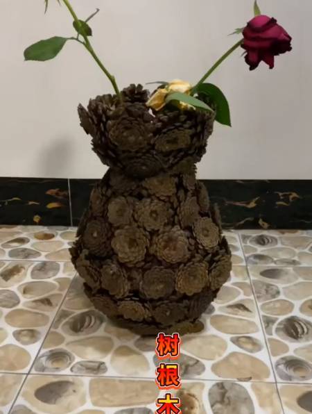 松果工艺品制作花瓶图片